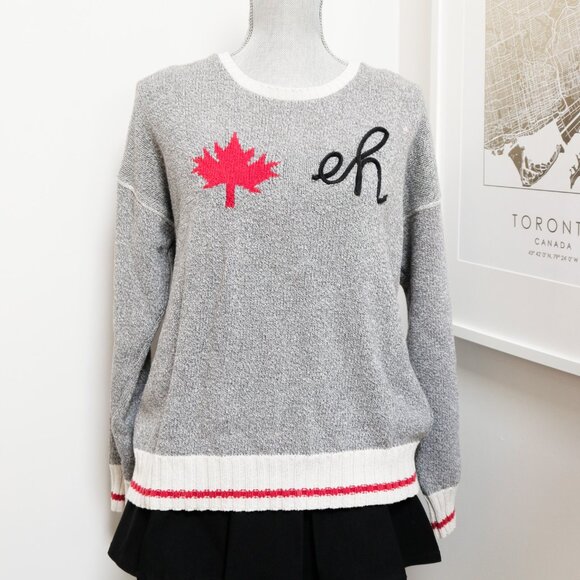 Cotton Ginny Sweaters - Canadian Eh Grey Melange Crew Neck Sweater 🇨🇦 COTTON GINNY